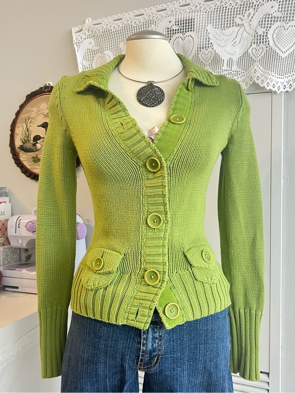 Y2K Esprit Green cotton Knit Cardigan
